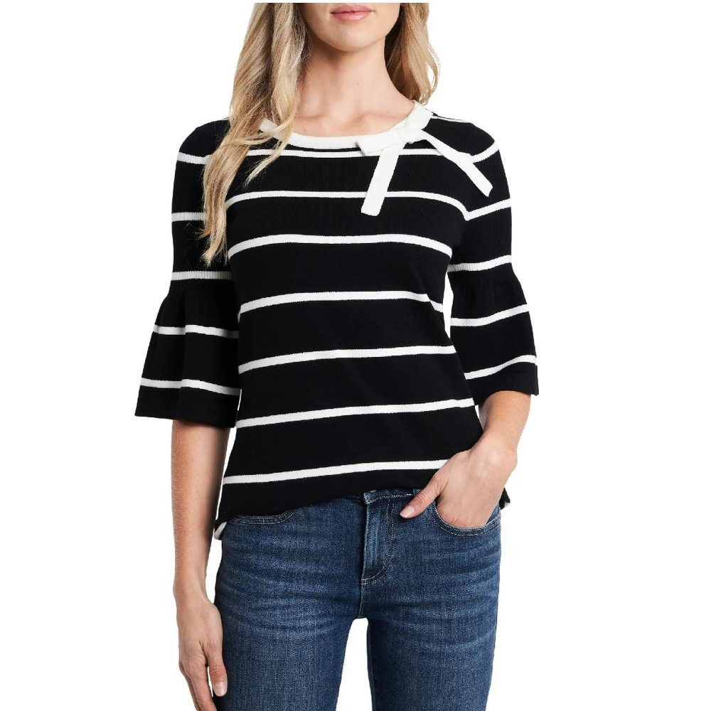 CECE Stripe Bell Sleeve Top